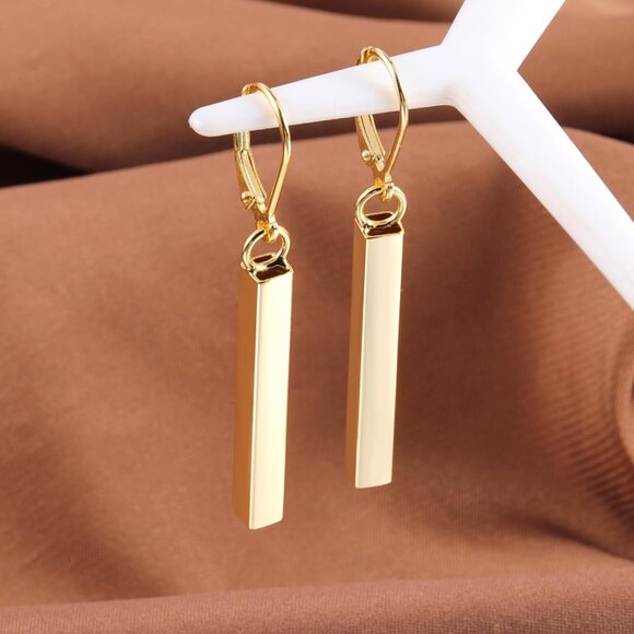 925 Sterling Silver Bar Dangle Drop Earrings for Women, 14K Gold French Style Le - Picture 2 of 8
